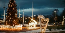 The orchestra of shining musical instruments in Ventspils' big square is complemented by a new 